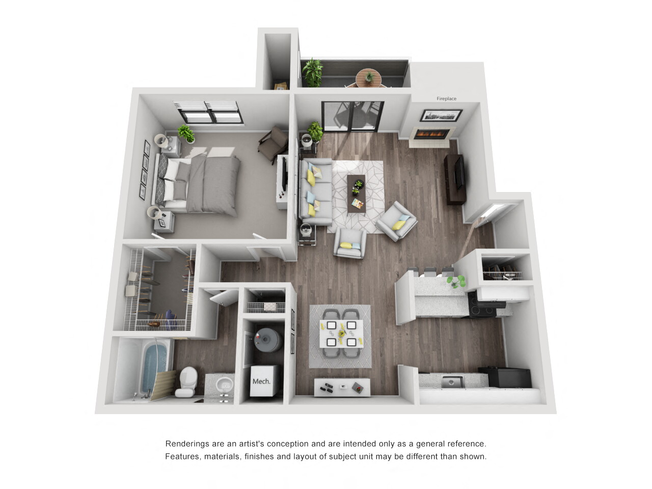 Floor plan for 1 bed, 1 bath, 790 sqft